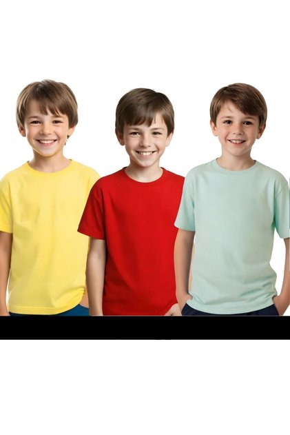 Unisex 3-piece Children's Flat Basic Short Sleeve T-Shirt