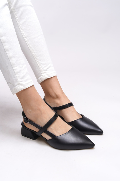 Giselvara Women's Open Back Pointed Toe Heeled Shoes 0012341 Black Skin