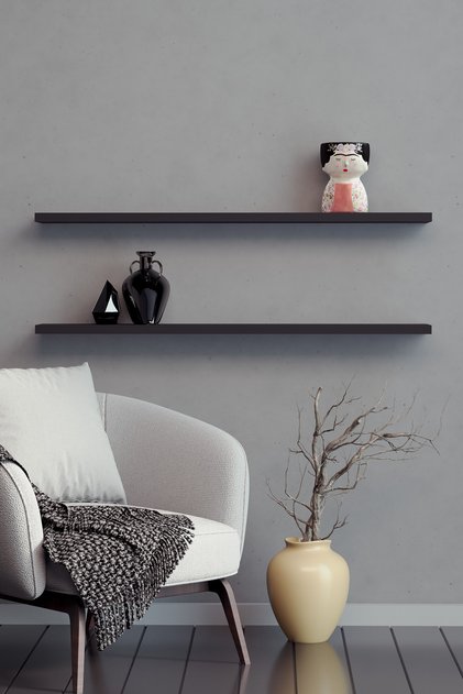 80 Cm 2li Mat Siyah Mdf Uçan Duvar Rafı Gizli Bağlantı Kitaplık