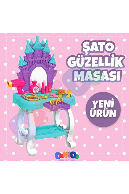 DeYiDo Şato Güzellik Masası Aynalı Ayaklı Kuaför Oyuncak Seti