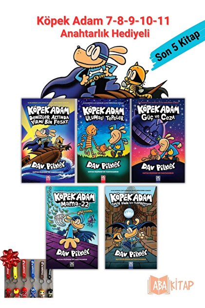 Köpek Adam 7-8-9-10-11, Serinin son 5 Kitabı, Dav PILKEY, Anahtarlık Hediyeli