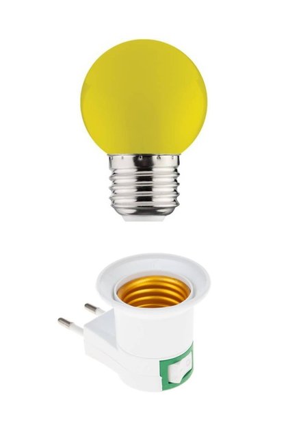 Açma Kapama Anahtarlı Duy Fişli + 1w Tasarruflu Renkli E27 Led Gece Lambası Sarı Işık - Led Ampul -