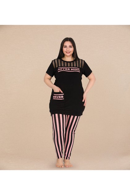 Short Sleeve Collar Detailed Oversize Women's Pajamas Set