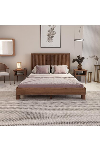 ALAZ DİKEY MODEL MASİF ÇAM AHŞAP KARYOLA  2 KOMODİN SET