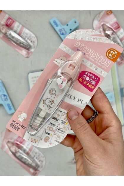 Pembe Tavşan Desenli Süsleme Bandı Tipex/tipeks/bullet Journal/şerit Daksil