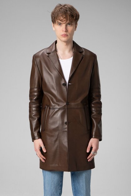 E2031 Genuine Leather Men's Trench Coat