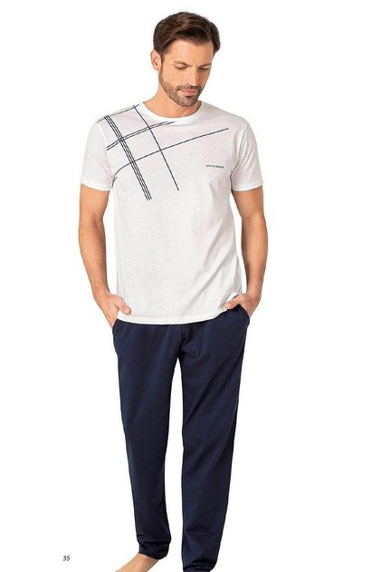 6081 Men's Short Sleeve Crew Neck Pajamas Set-White