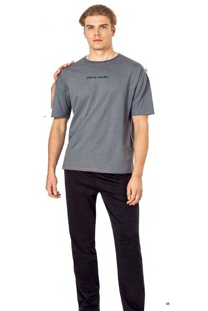 6086 Men's Short Sleeve Crew Neck Oversize Pajama Suit-Dark Grey