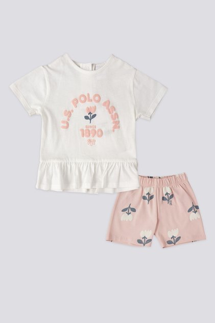 US Polo AssnBaby Girl Short Sleeve 2-Piece T-Shirt Set Powder USB1975