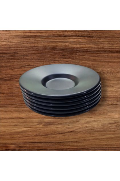 Mat Siyah Lüx Metal.6'lı Çay Tabağı