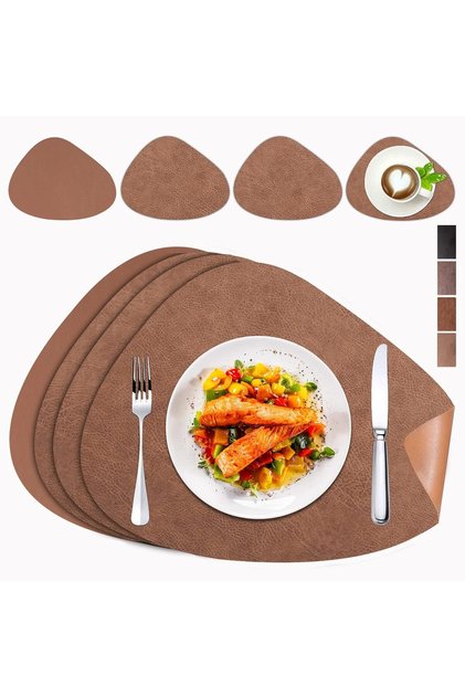 4-Piece American Service Plate and Coaster Set Pu Leather Brown