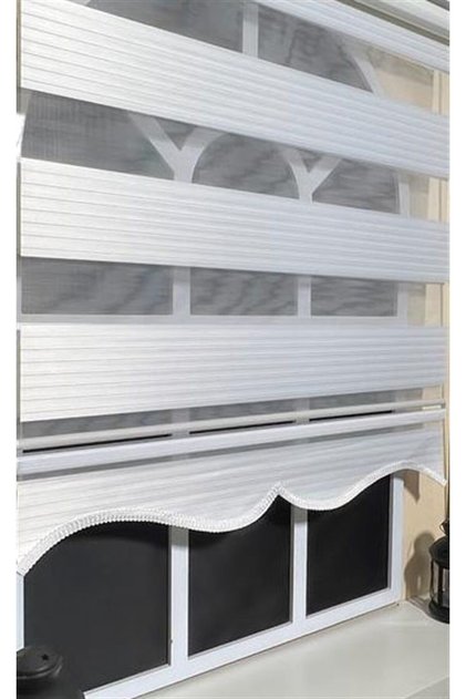 Pliseli Zebra Stor Perde Beyaz Etek Dilimli STB480