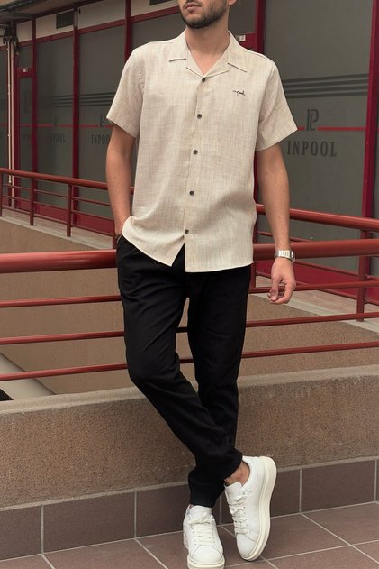 Men'S, Apaş Collar, Regular-Fit, Short-Sleeved, Summer Shirt 24Inpg03P