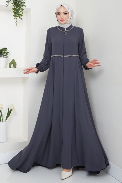 Embroidered Mevlana Ferace Anthracite Hm2359