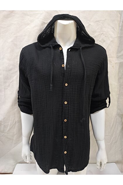 Muslin Cotton Long Sleeve, Soft Hooded Men's Shirt