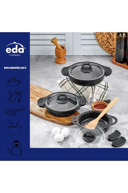 18/18/20 Glass Lid Tugra Cast Iron Sahan Set