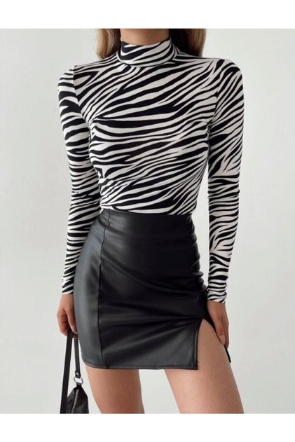 Women's Zippered Leather Skirt with Slits