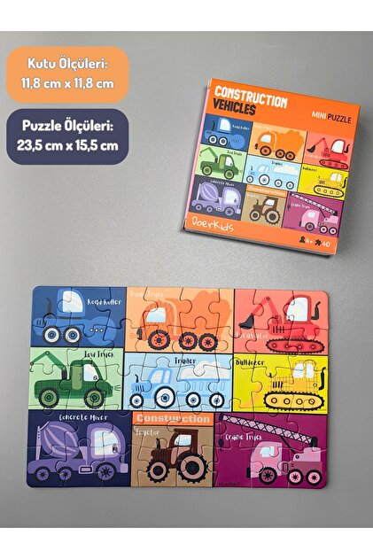 DoerKids Inşaat Araçları Iş Makinaları Mini Puzzle | 40 Parça 4