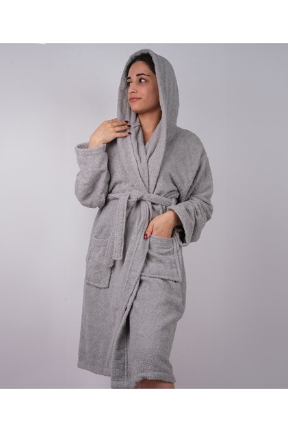 Gray Colored Avs Curl Hooded Model Bathrobe (S-M-L-Xl-2Xl-3Xl-4Xl)