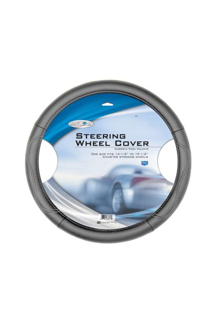 Leatherette Steering Wheel Cover, Grey, Fits 14.5-15.5 in (37-39 cm) Wheels, Top-Stitched Synthetic Leatherette, EZ Stretch-On Install, Comfort Grip, Adds Style, Universal Fit