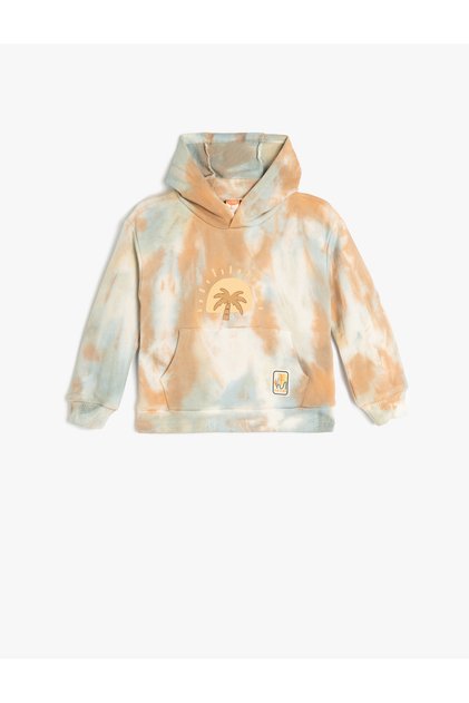 Hooded Palm Printed Long Sleeve Cotton Sweatshirt