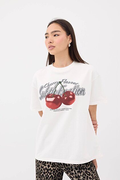 Addax Kiraz Baskılı Bisiklet Yaka T-shirt P10246-dk4 - Fiyatı