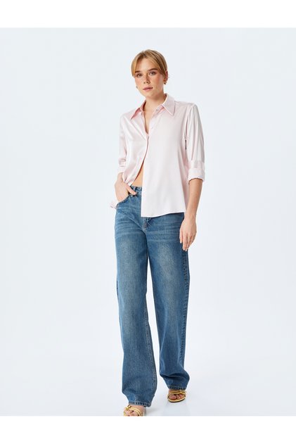 Buttoned Long Sleeve Classic Lapel Satin Shirt