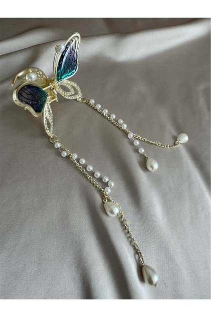 Variegated Patterned Butterfly Pearl Dangle Buckle