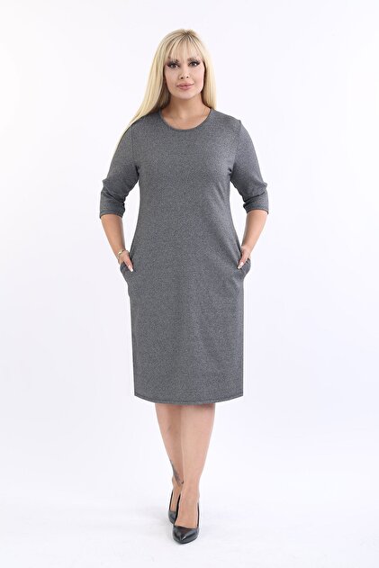 FARBAPLUS Jacquard Pocket Winter Plus Size Dress 22E-2179- Trendyol