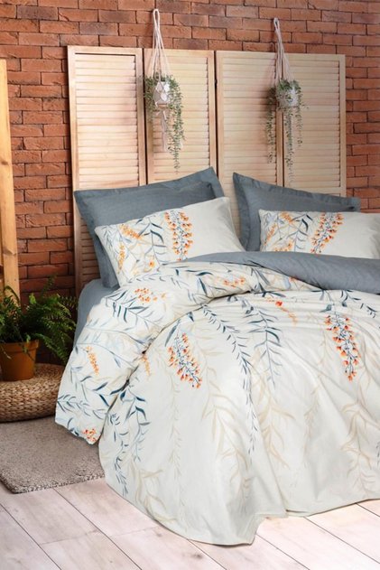Hiedra Indigo Double Duvet Cover Set - 100% Cotton Ranforce 57 Wire