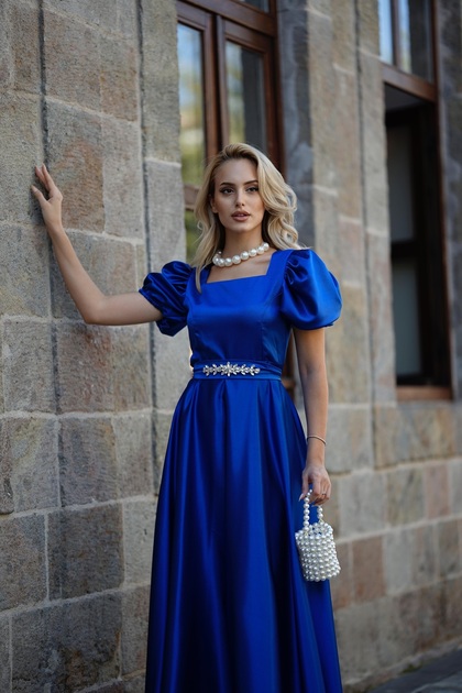 BAHARYAMALI Women's Sex Blue Square Neck Belt Buckle Detail Victoria Dress-  Trendyol