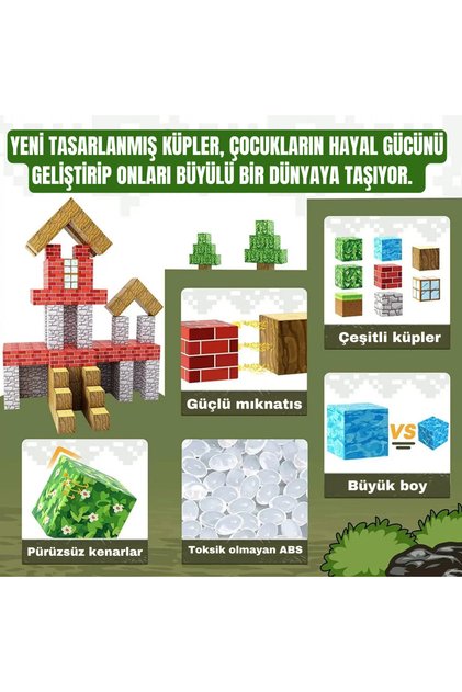 Manyetik Yapı Blokları Seti Minecraft 100 Parça