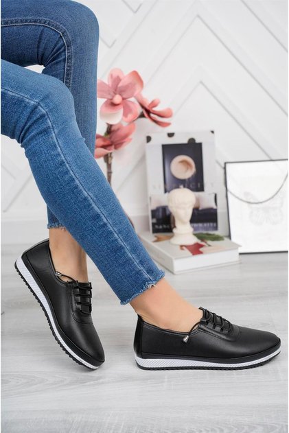 Orthopedic Daily Soft Women's Leather Black String Ballerina Shoes