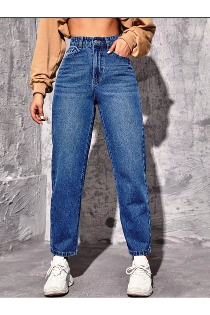 Mom High Waist Duz Leg Jeans - Dark Wash 11001-3