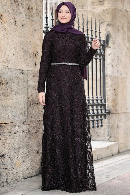 Silk Hijab Evening Dress Purple