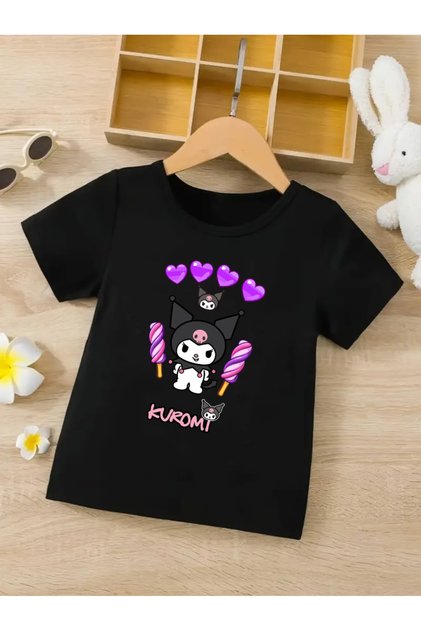 Kuromi Printed Black Crew Neck Premium Tshirt