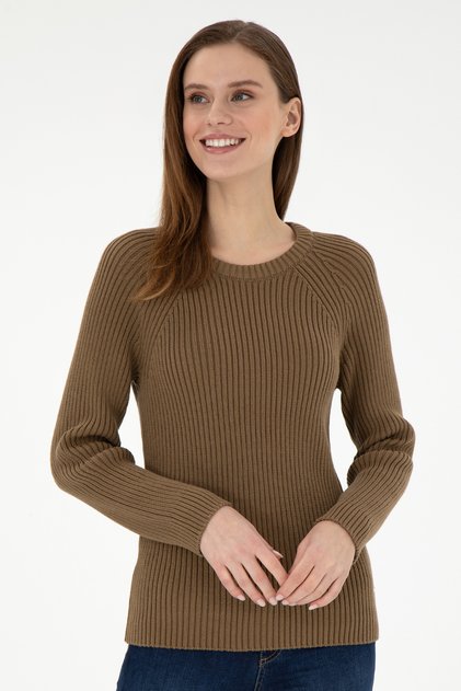 Women's Khaki Crew Neck Sweater 50297095 -Vr027