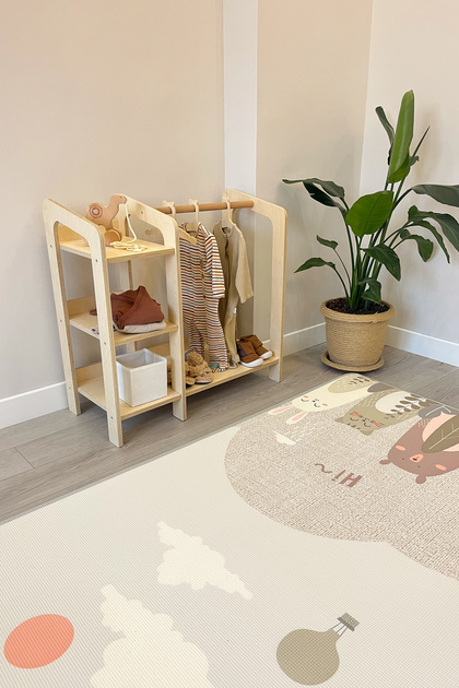 Montessori Gardırop, Çocuk Odası Ahşap Giysi Askılığı - Naturel