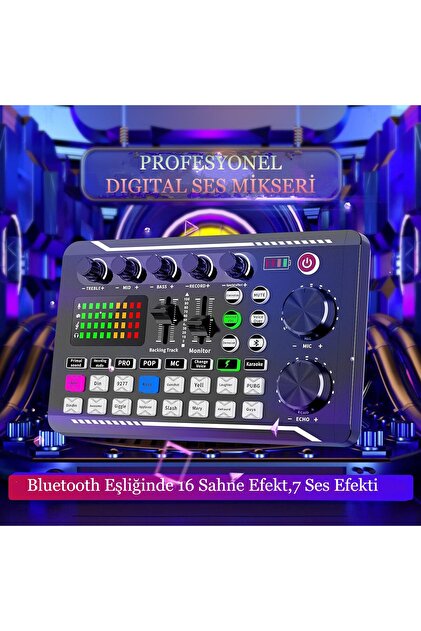 IntersTech Stüdyo Canlı Yayın Ses Kayıt Mikseri Kartı Bluetooth DJ
