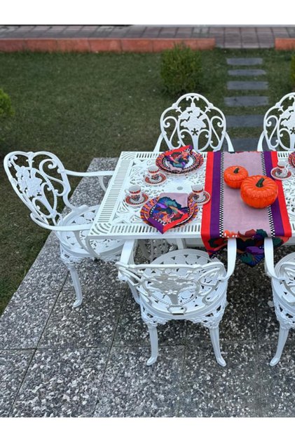 Isparta Model Ferforje Görünümlü Plastik Dikdörtgen Masa Sandalye Takım Balkon Bahçe Takımı İç/Dış
