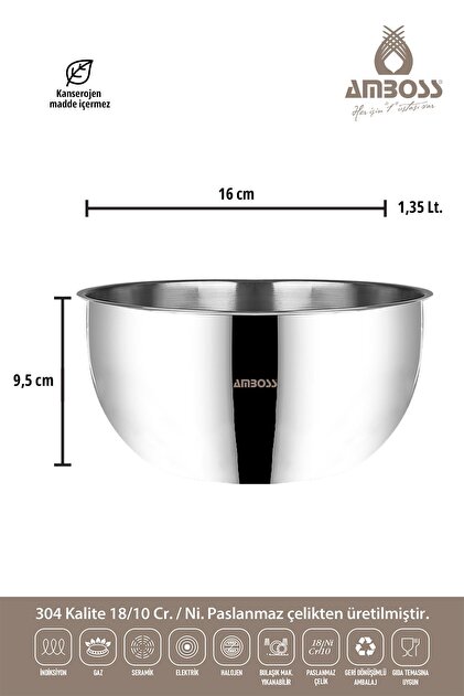 Amboss Mixkeep 9 Parça Paslanmaz Çelik Karıştırma Kabı & Çelik