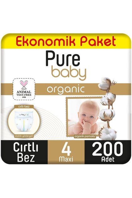 Organik Pamuklu 4 Numara Maxi 200'lü Bebek Bezi