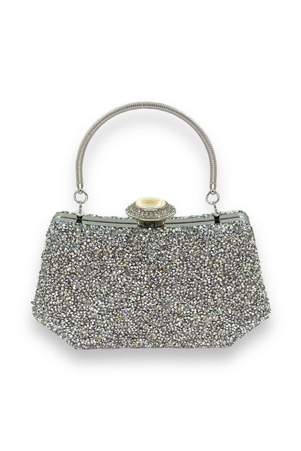 Silver Gray Lame Color Stone Pearl Metal Handle Evening Dress Bag Evening Bag Engagement Wedding Bridal Bag