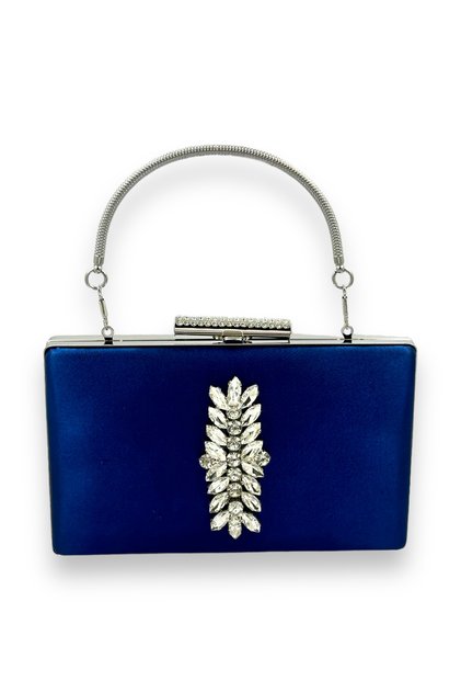 Navy Blue Color Satin Crystal Stone Evening Dress Bag Evening Bag Henna Bridal Bag Clutch