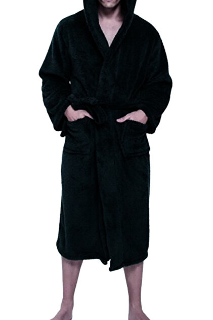 Plus Size Cotton Black Unisex Bathrobe