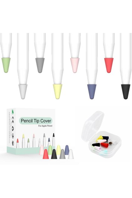 Apple Pencil 1-2 Generation Pro Usb-C Compatible Pen Tip Protective Silicone Case and Box 8 Pack Mix