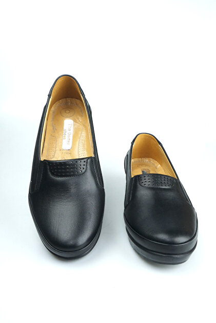 The Dortex Shoes Cd22 Kadın Siyah Hakiki Deri Esnek Ultra Rahat