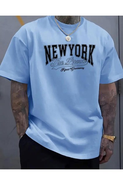 The Bronx Printed Unisex Cotton Round Neck Blue T-Shirt
