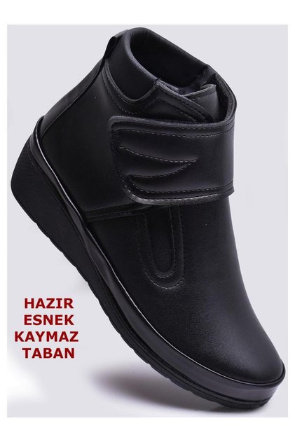 Women's Black 140 Orthopedic Sole Velcro Black Mother Boots Women's Boots Boots