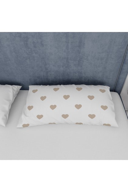 Beige Hearted Pillow Case